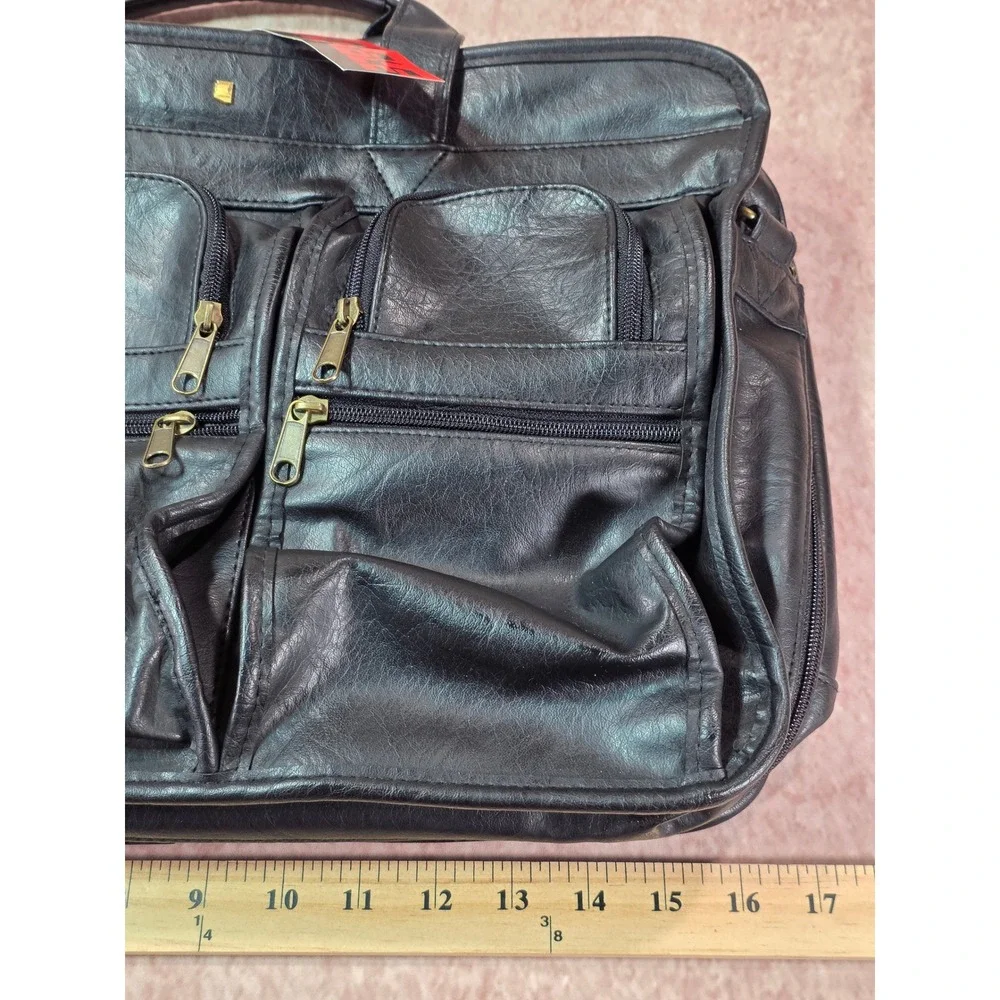 Expandable Twin Pocket Portfolio Leather Briefcase Bag NWT Black